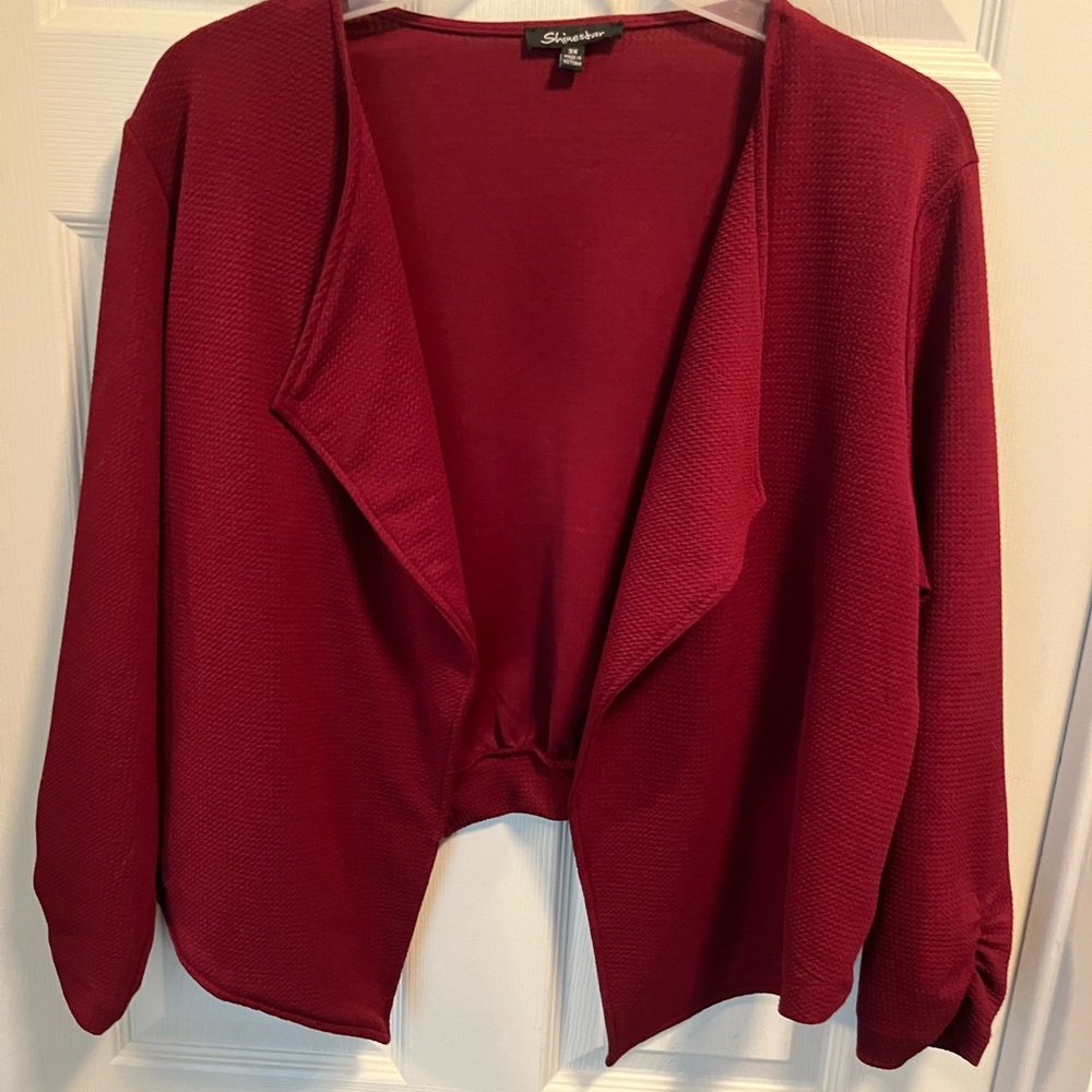 Faux blazer plus size draped front 2x burgundy